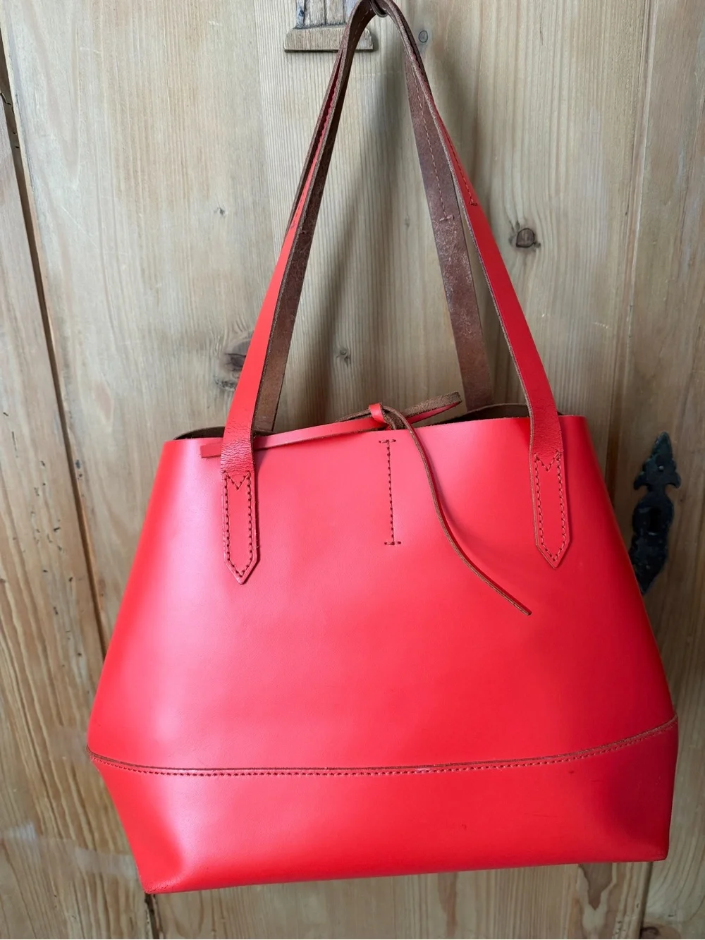 J. Crew Orange Leather Tote with Drawstring